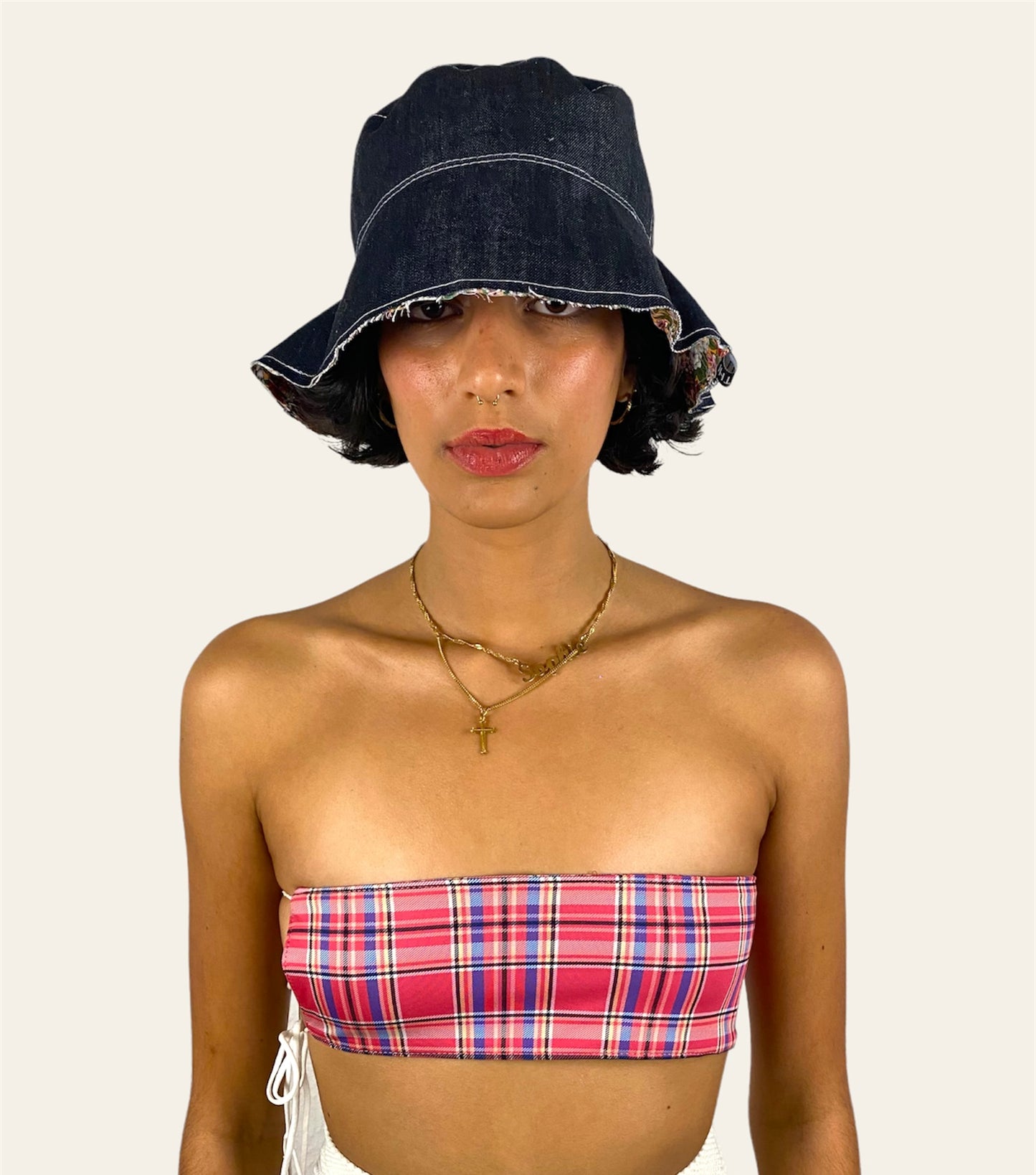 Mũ Bucket Denim/Hoa có thể đảo ngược